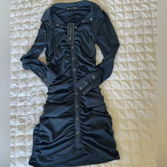 Veronica Beard Davila Blue Asymmetrical Ruched Bodycon Dress in Marine